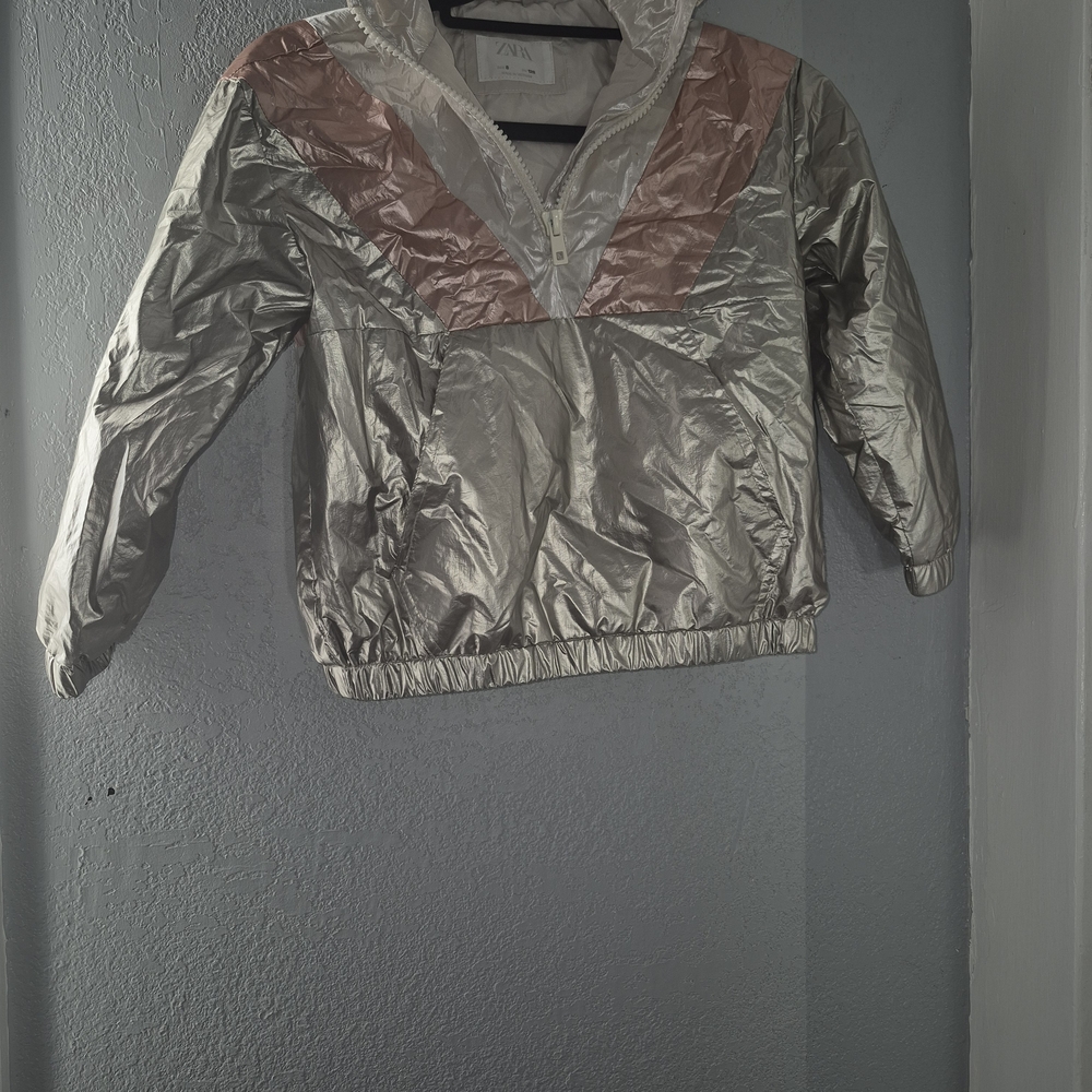 Zara Kids Metallic Silver and Pink Puffer Jacket